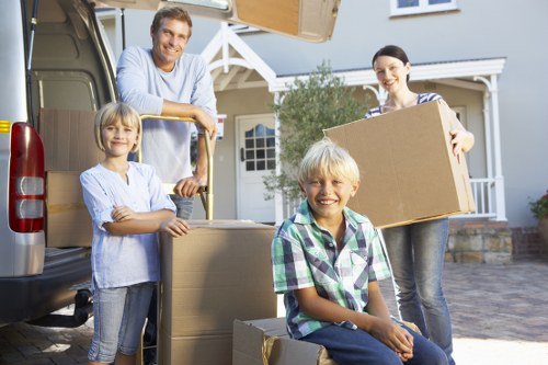 Packed boxes and furniture prepared for removal services